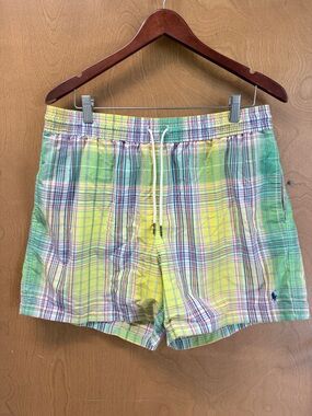 Polo by Ralph Lauren Yellow and Green Plaid Swim Trunks
